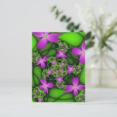 Moderne Abstrakte Neon Pink Green Fraktal Blume Postkarte (Stehend Vorderseite)