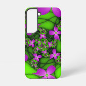 Moderne Abstrakte Neon Pink Green Fraktal Blume Samsung Galaxy Hülle (Rückseite)