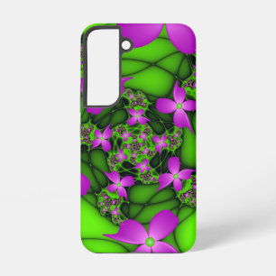 Moderne Abstrakte Neon Pink Green Fraktal Blume Samsung Galaxy Hülle