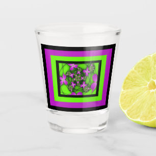 Moderne Abstrakte Neon Pink Green Fraktal Blume Schnapsglas