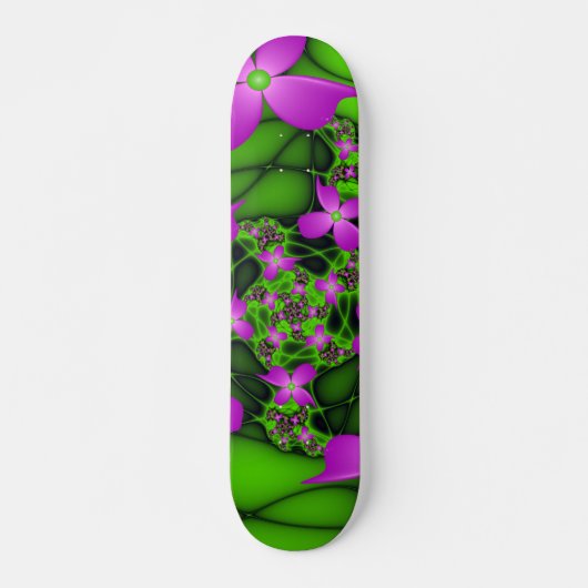 Moderne Abstrakte Neon Pink Green Fraktal Blume Skateboard (Vorne)