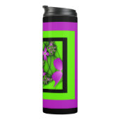 Moderne Abstrakte Neon Pink Green Fraktal Blume Thermosbecher (Nach rechts gedreht)