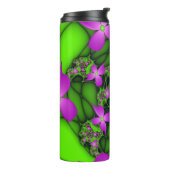 Moderne Abstrakte Neon Pink Green Fraktal Blume Thermosbecher (Nach links gedreht)