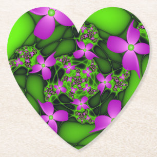 Moderne Abstrakte Neon Pink Green Fraktal Blume Untersetzer