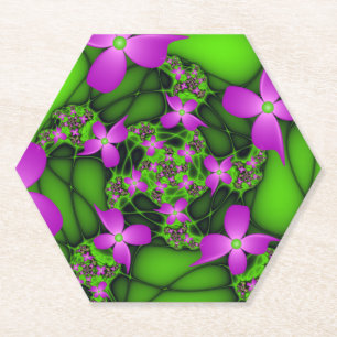 Moderne Abstrakte Neon Pink Green Fraktal Blume Untersetzer