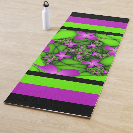 Moderne Abstrakte Neon Pink Green Fraktal Blume Yogamatte (Beispiel)