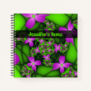 Moderne abstrakte Neon-Pink-Grün-Kunst-Blumen-Name Notizblock