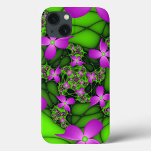Moderne abstrakte neon-pink-grüne Fraktalblumen Case-Mate iPhone Hülle