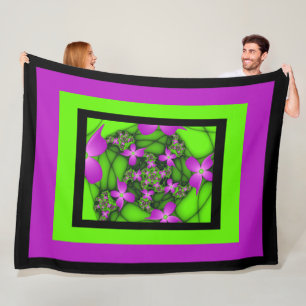 Moderne abstrakte neon-pink-grüne Fraktalblumen Fleecedecke