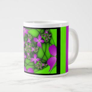 Moderne abstrakte neon-pink-grüne Fraktalblumen Jumbo-Tasse