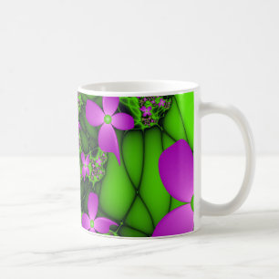 Moderne abstrakte neon-pink-grüne Fraktalblumen Kaffeetasse