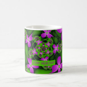 Moderne abstrakte neon-pink-grüne Fraktalblumen Kaffeetasse