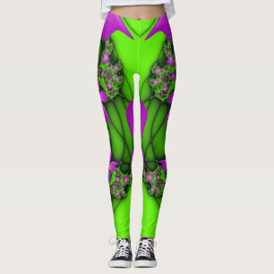 Moderne abstrakte neon-pink-grüne Fraktalblumen Leggings