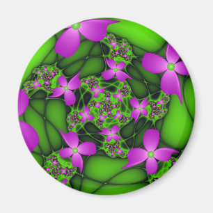 Moderne abstrakte neon-pink-grüne Fraktalblumen Magnet