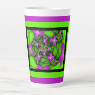 Moderne abstrakte neon-pink-grüne Fraktalblumen Milchtasse