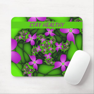 Moderne abstrakte neon-pink-grüne Fraktalblumen Mousepad