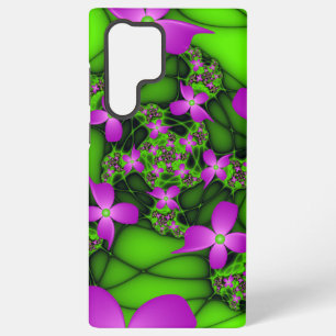 Moderne abstrakte neon-pink-grüne Fraktalblumen Samsung Galaxy Hülle