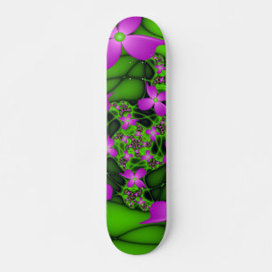 Moderne abstrakte neon-pink-grüne Fraktalblumen Skateboard