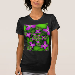 Moderne abstrakte neon-pink-grüne Fraktalblumen T-Shirt