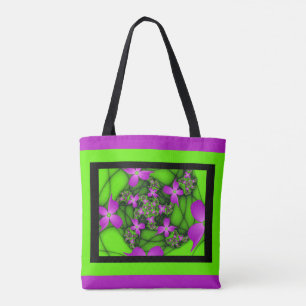 Moderne abstrakte neon-pink-grüne Fraktalblumen Tasche
