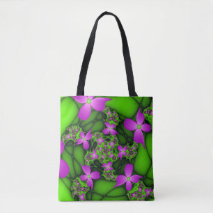 Moderne abstrakte neon-pink-grüne Fraktalblumen Tasche