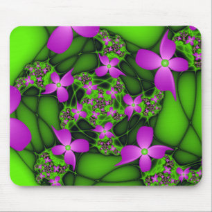 Moderne abstrakte neon-pink-grüne fraktale Blumen Mousepad