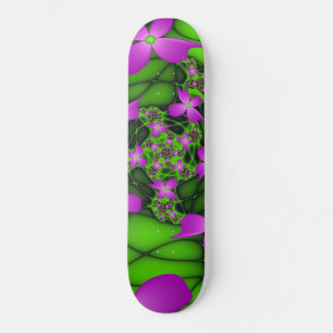Moderne abstrakte neonrosa grüne fraktale Blumen Skateboard