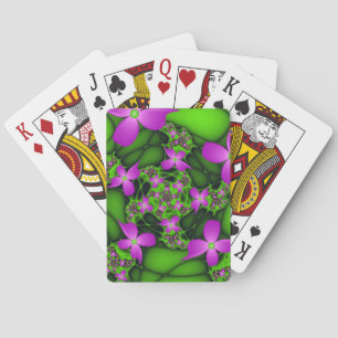 Moderne abstrakte neonrosa grüne fraktale Blumen Spielkarten