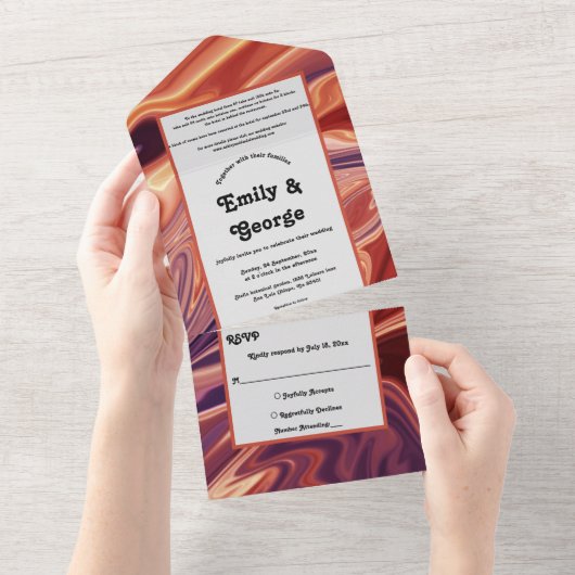 Moderne Abstrakte Ölgemälde in Lava Minimale Hochz All In One Einladung (Abreißen)