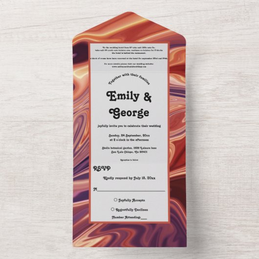 Moderne Abstrakte Ölgemälde in Lava Minimale Hochz All In One Einladung (Innen Boden)