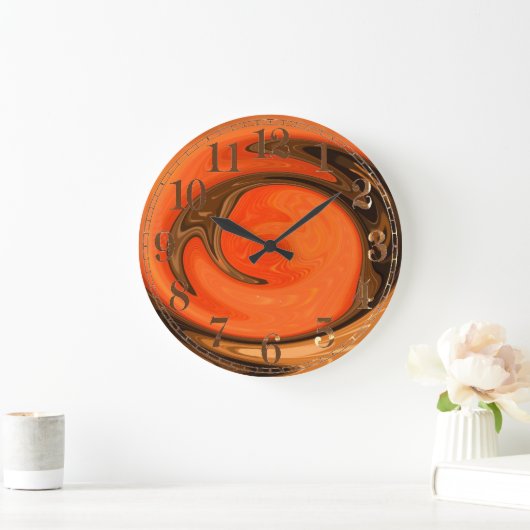 Moderne Abstrakte orange-braune Sonnenschutzmauer Große Wanduhr (Zuhause)
