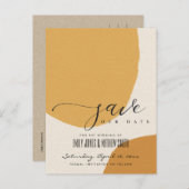 MODERNE ABSTRAKTE ORANGE KRAFT SAVE THE DATE ANKÜNDIGUNGSPOSTKARTE (Vorne/Hinten)