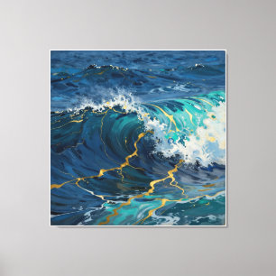 Moderne abstrakte Ozean -Teal-Küstenleinwand-Kunst Leinwanddruck