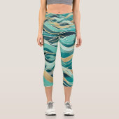 Moderne Abstrakte Ozean Türkis Wasserwelle Capri Leggings (Vorderseite)