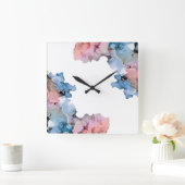 Moderne Abstrakte Paint Splash Tinten Blau Pink Quadratische Wanduhr (Zuhause)