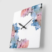 Moderne Abstrakte Paint Splash Tinten Blau Pink Quadratische Wanduhr (Winkel)