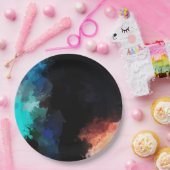 Moderne Abstrakte Paint Spritzers Black Orange Blu Pappteller (Party)