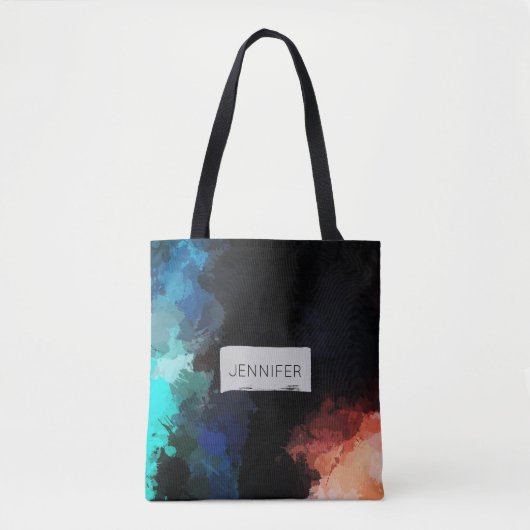 Moderne Abstrakte Paint Spritzers Black Orange Blu Tasche (Vorderseite)