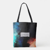 Moderne Abstrakte Paint Spritzers Black Orange Blu Tasche (Rückseite)