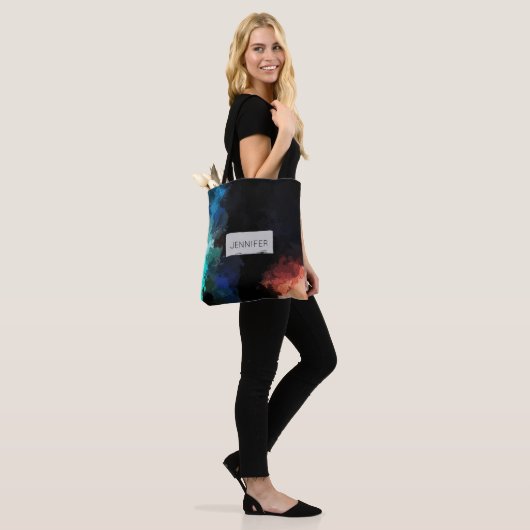 Moderne Abstrakte Paint Spritzers Black Orange Blu Tasche (Am Model)