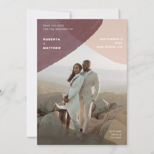 Moderne Abstrakte Pastel-Foto-Overlay-Hochzeit Save The Date (Vorderseite)