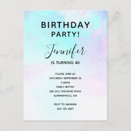 Moderne Abstrakte Pastell Blau & Lila Wasserfarbe Einladungspostkarte