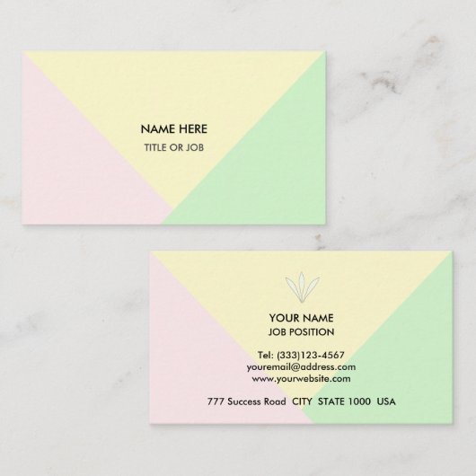 Moderne Abstrakte Pastell Gold Rose, Gelb & Grün Visitenkarte (Vorne/Hinten)