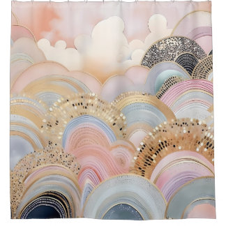 Moderne, abstrakte Pastellfarben in Rosa und Beige Duschvorhang