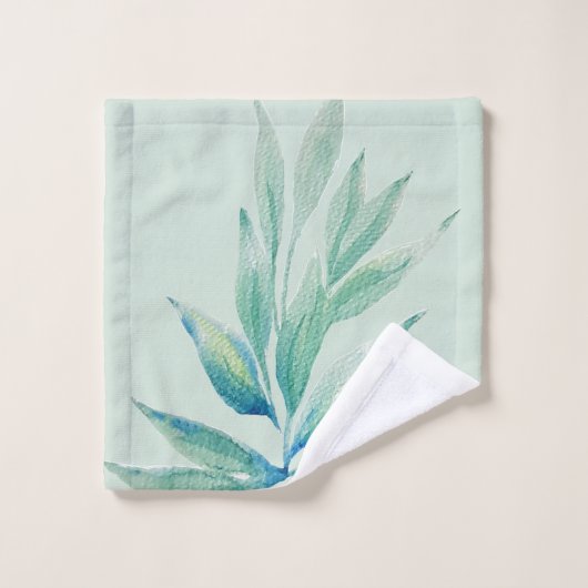 Moderne Abstrakte Pflanze im blauen Ozean Wasserfa Badhandtuch Set (Waschlappen)