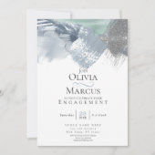 Moderne Abstrakte Pinselstriche Dusty Blue Sage Gr Einladung (Vorderseite)