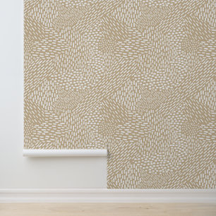 Moderne Abstrakte Pinselstriche, weiß auf Beige Tapete