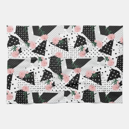 Moderne Abstrakte Punkte und rosa Blume Geschirrtuch (Horizontal)