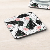 Moderne Abstrakte Punkte und rosa Blume Getränkeuntersetzer (Linke Seite)