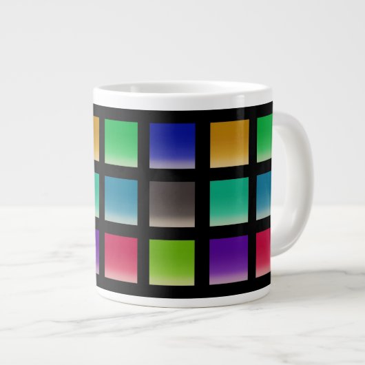 Moderne abstrakte Quadrate Muster Jumbo-Tasse (Vorderseite Rechts)